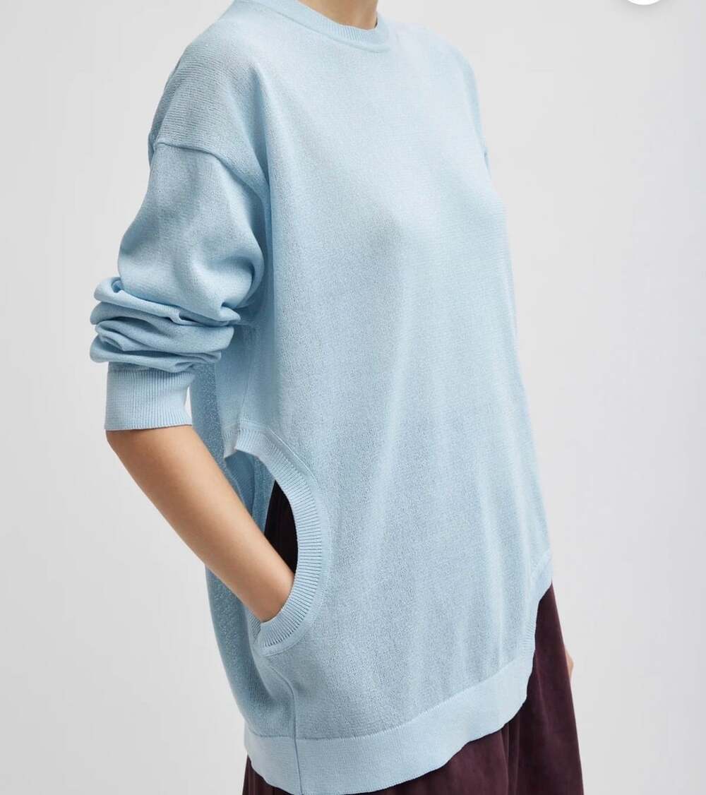 Tibi Crispy Sweater Size XS Light Blue Cut Out Detail Pullover Top